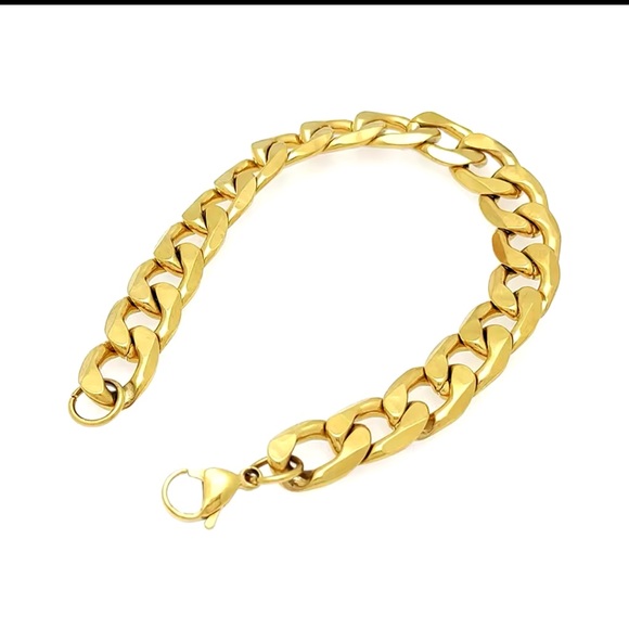 Gold Plated Cuban Link Chain Bracelet for Men Hip Hop Heavy Duty Stainless Steel - Picture 4 of 5